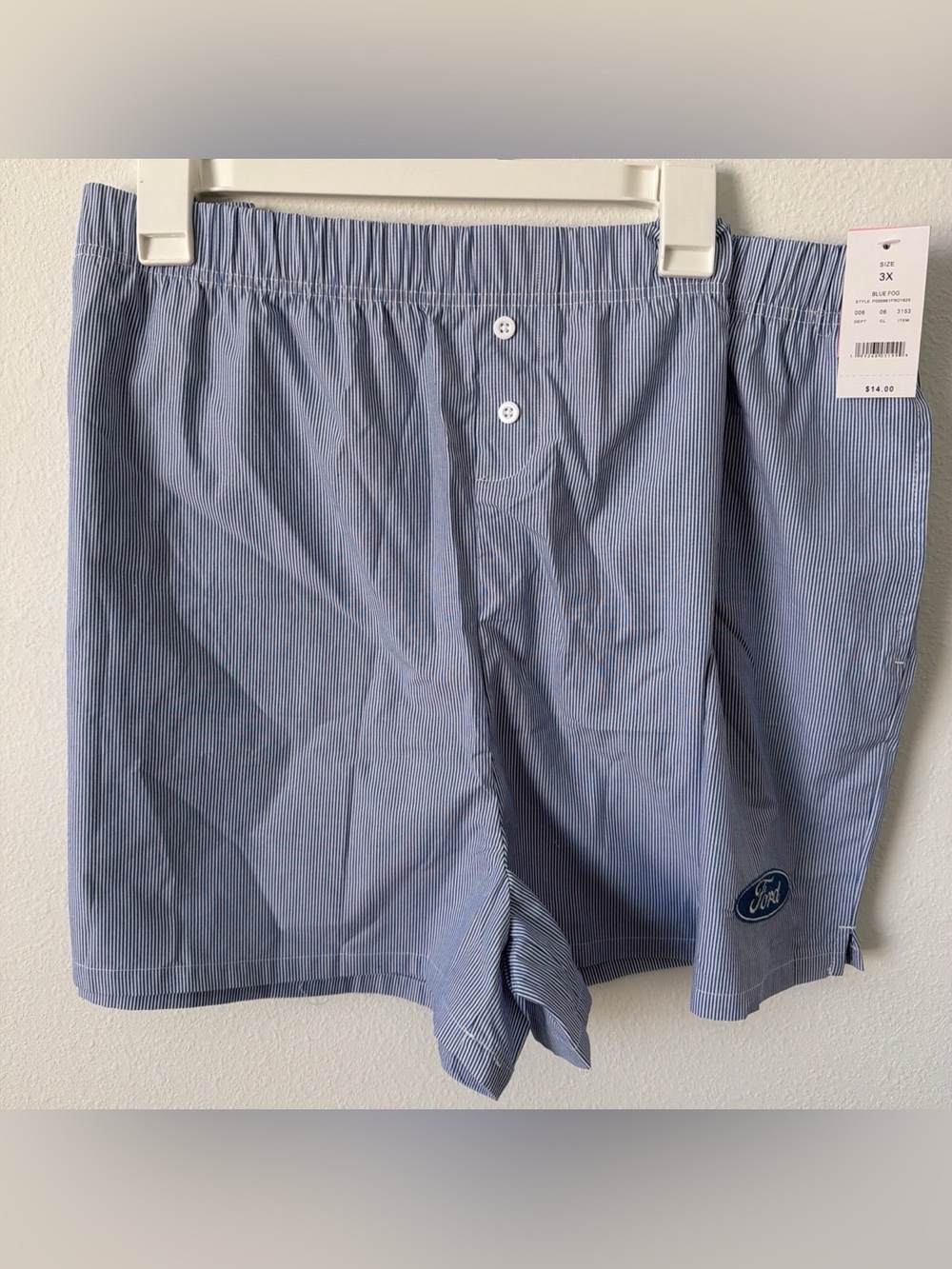Ford Blue and White Striped Boxers with Ford Logo